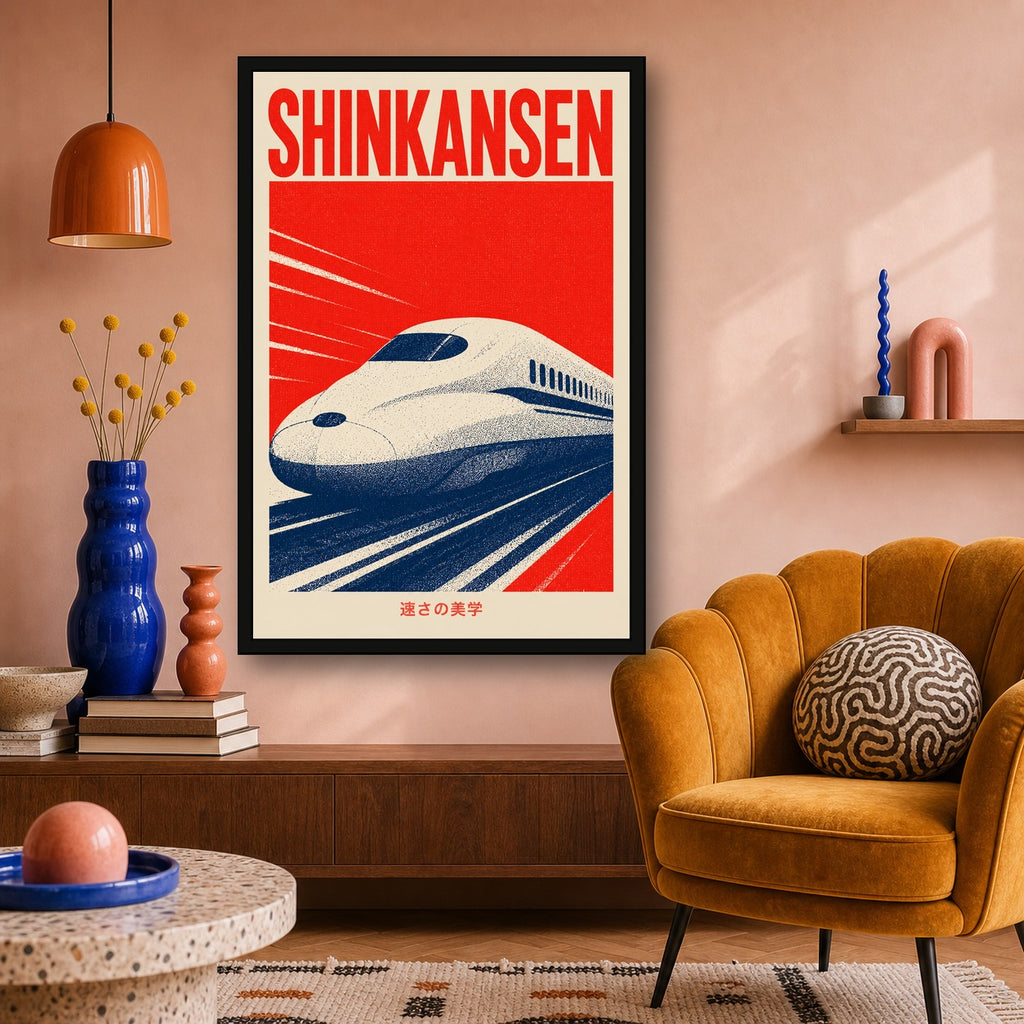 Shinkansen Red Poster Japanese Retro Poster Print - 2x3 room mockup