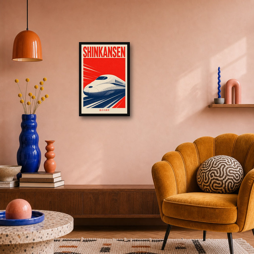 Shinkansen Red Poster Japanese Retro Poster Print - 2x3 room mockup