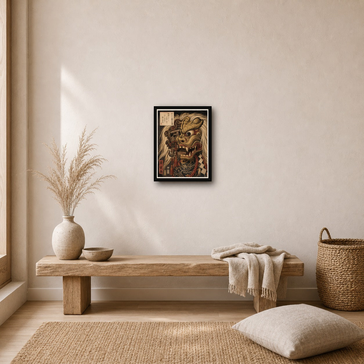 Shishi Mai Lion Mask Woodblock Poster, Japanese Wall Art Print - 3x4 room mockup