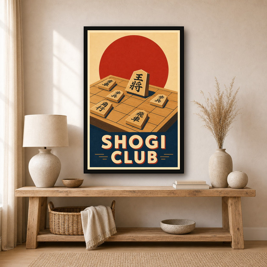 Shogi Club Japanese Retro Poster Print - 2x3 room mockup
