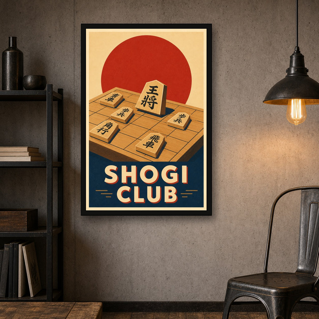Shogi Club Japanese Retro Poster Print - 2x3 room mockup