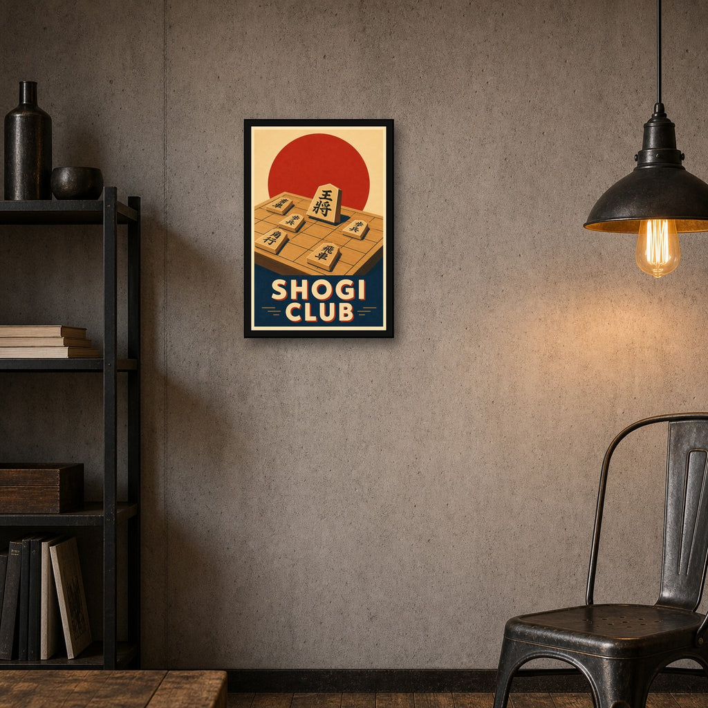 Shogi Club Japanese Retro Poster Print - 2x3 room mockup