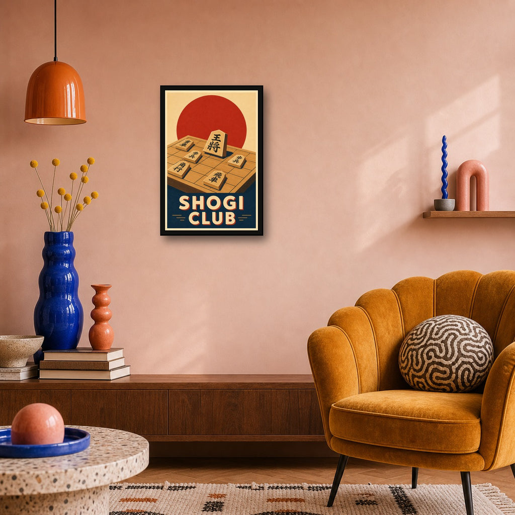 Shogi Club Japanese Retro Poster Print - 2x3 room mockup