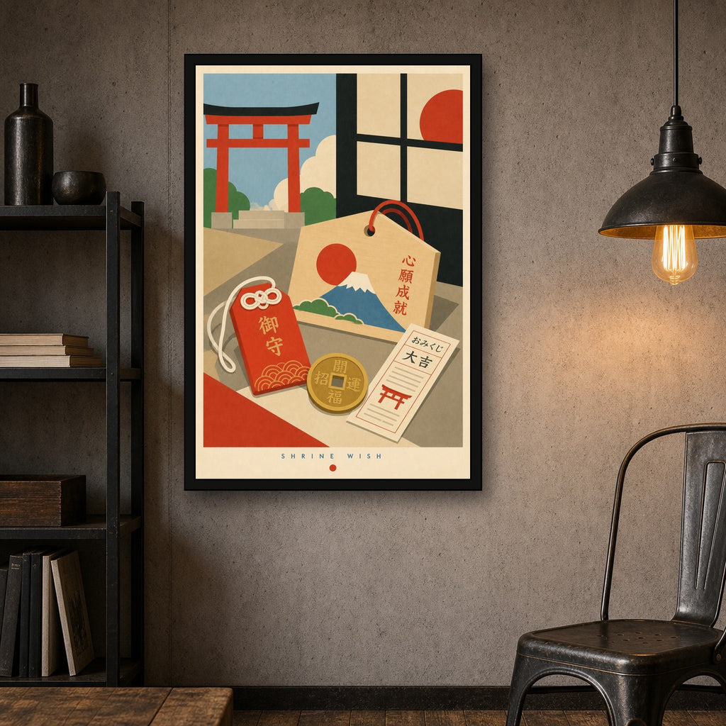 Shrine Wish Japanese Retro Poster Print - 2x3 room mockup