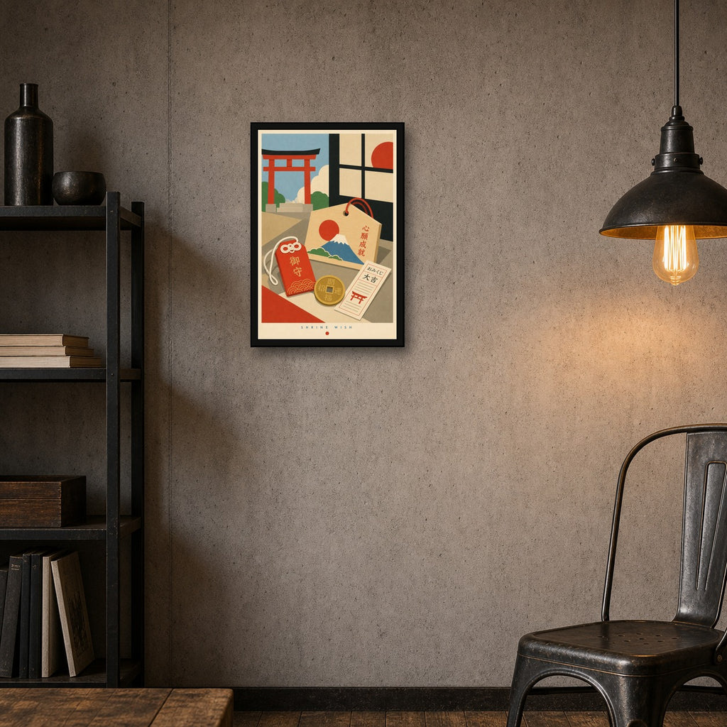 Shrine Wish Japanese Retro Poster Print - 2x3 room mockup