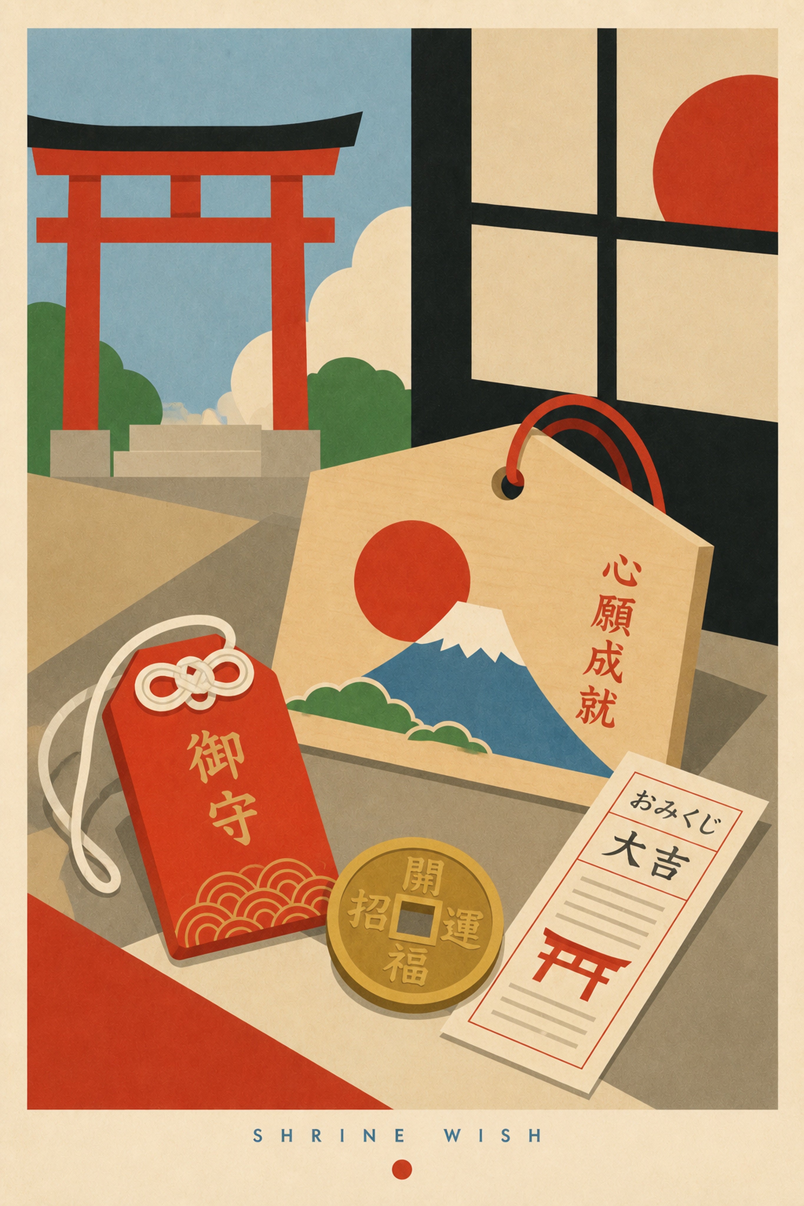 Shrine Wish Japanese Retro Poster Print