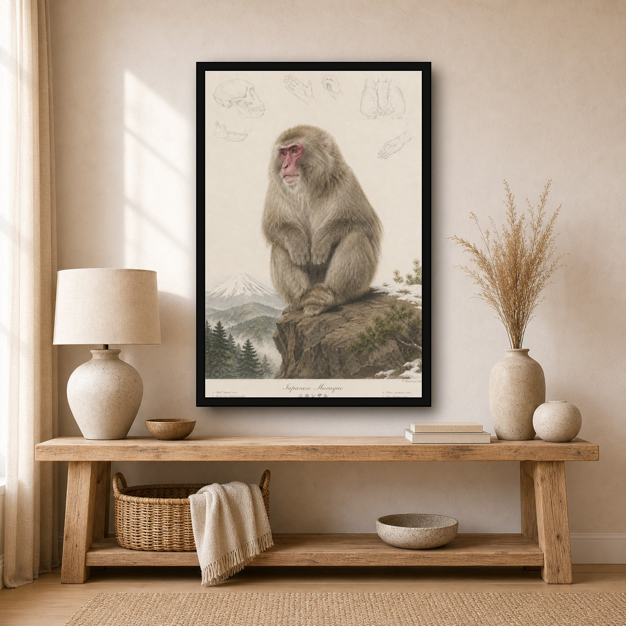 Snow Monkey Mountain Study Japanese inspired poster print for modern wall decor