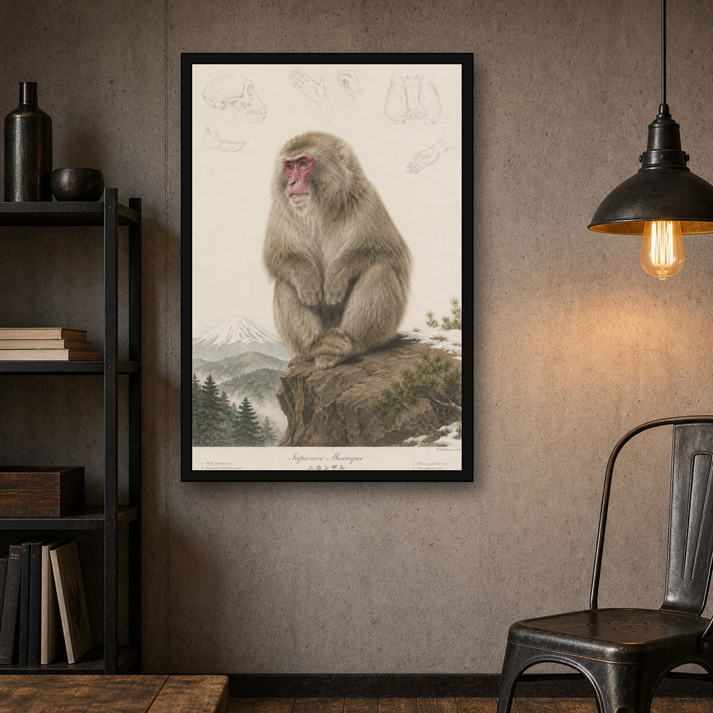 Snow Monkey Mountain Study Japanese inspired poster print for modern wall decor