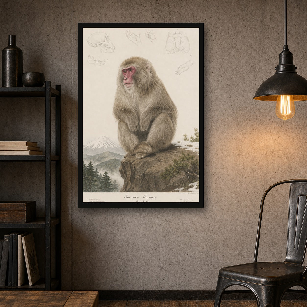 Snow Monkey Mountain Study Japanese inspired poster print for modern wall decor