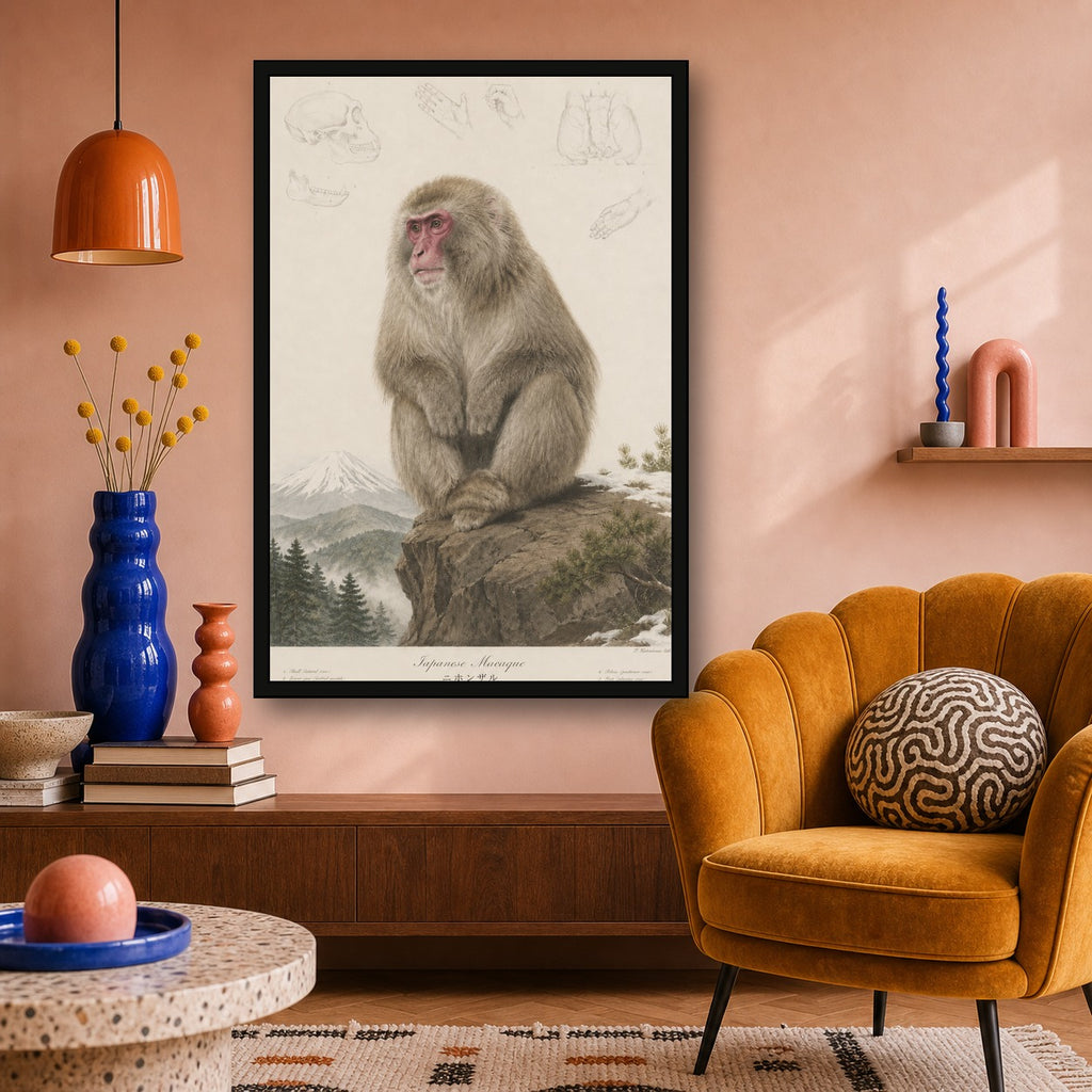 Snow Monkey Mountain Study Japanese inspired poster print for modern wall decor