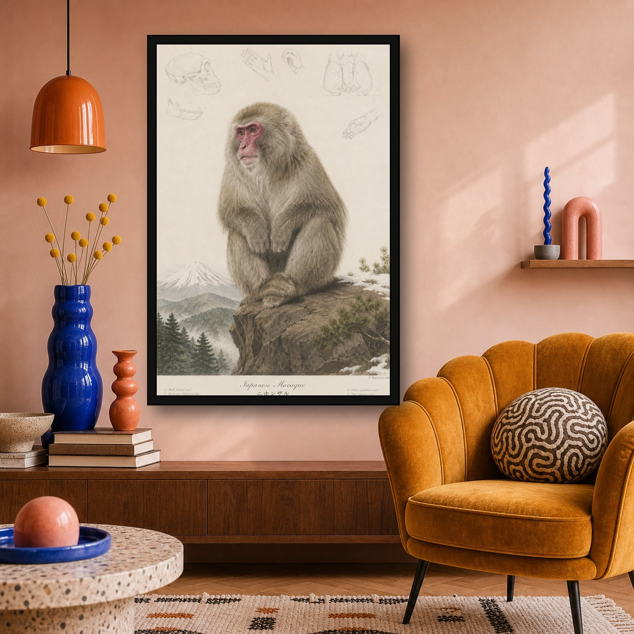 Snow Monkey Mountain Study Japanese inspired poster print for modern wall decor