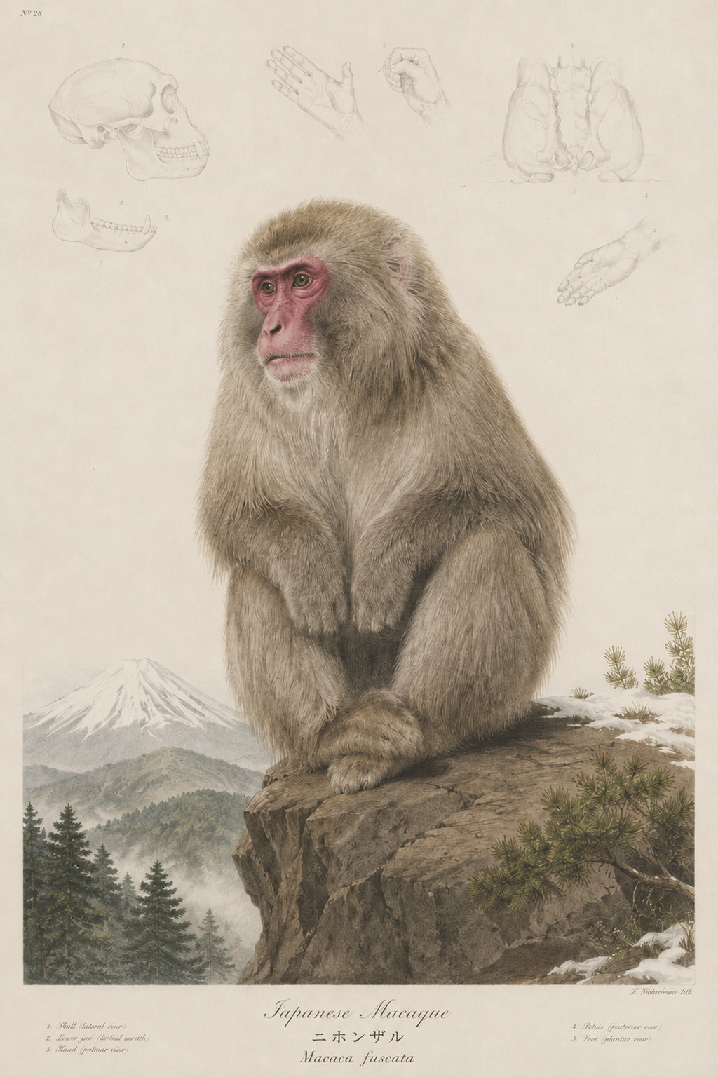 Snow Monkey Mountain Study Japanese inspired poster print for modern wall decor