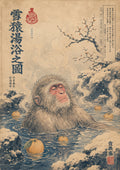 Snow Monkey Yuzu Onsen Japanese Retro Poster Print