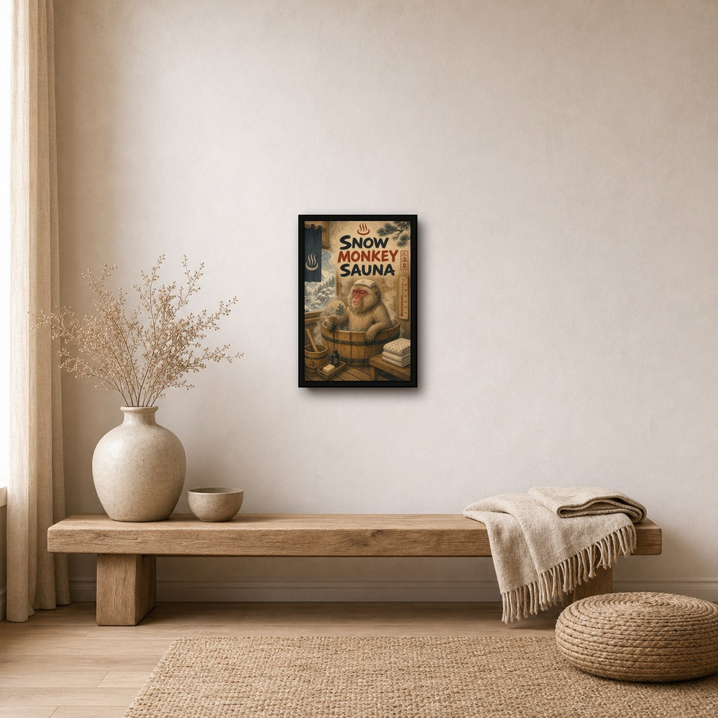 Snowmonkeysauna Japanese Retro Poster Print - 2x3 room mockup