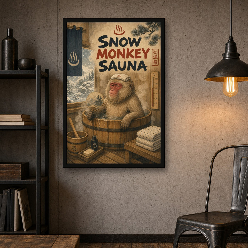 Snowmonkeysauna Japanese Retro Poster Print - 2x3 room mockup