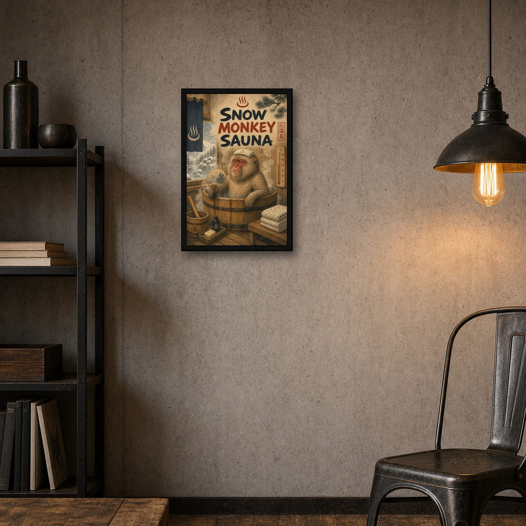 Snowmonkeysauna Japanese Retro Poster Print - 2x3 room mockup