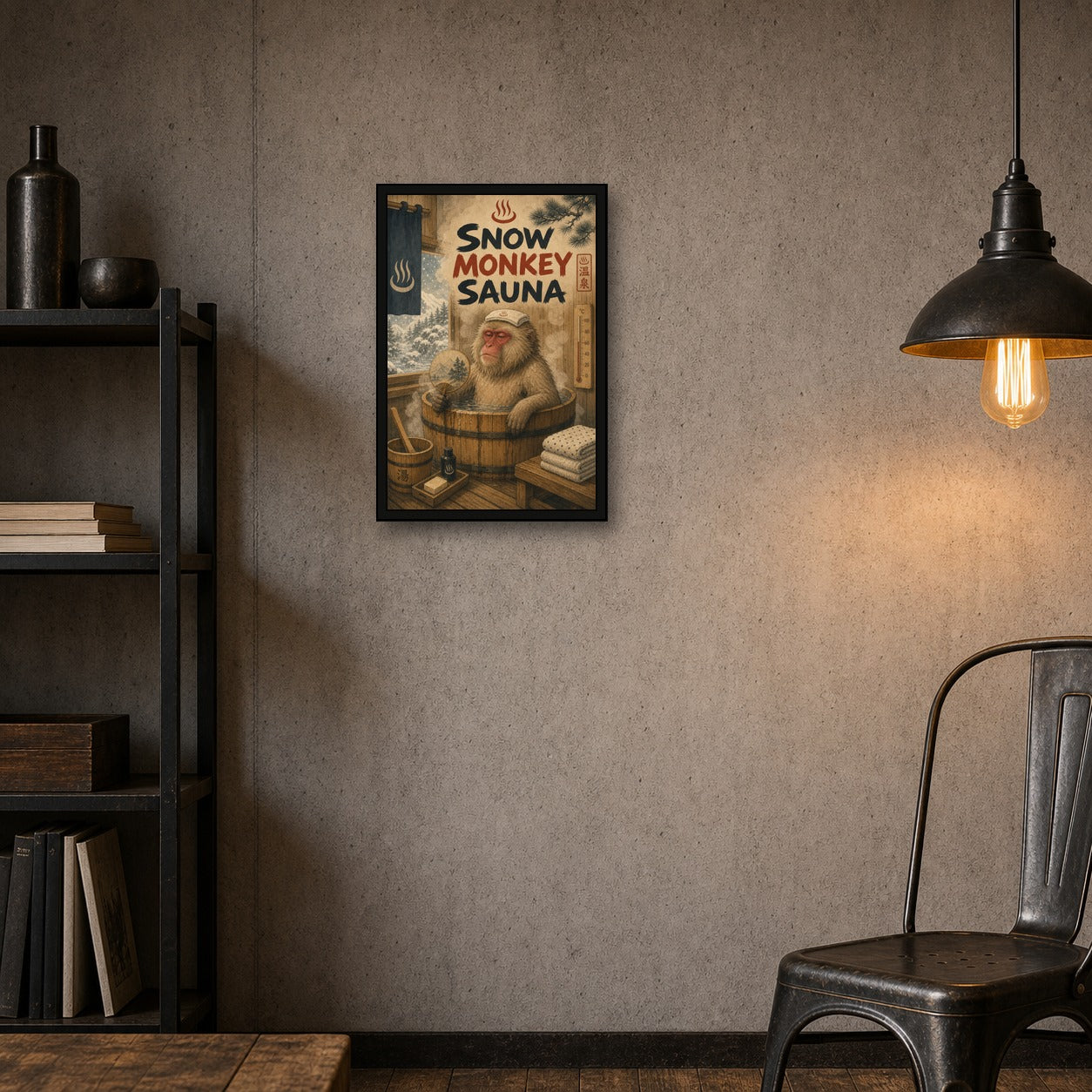 Snowmonkeysauna Japanese Retro Poster Print - 2x3 room mockup