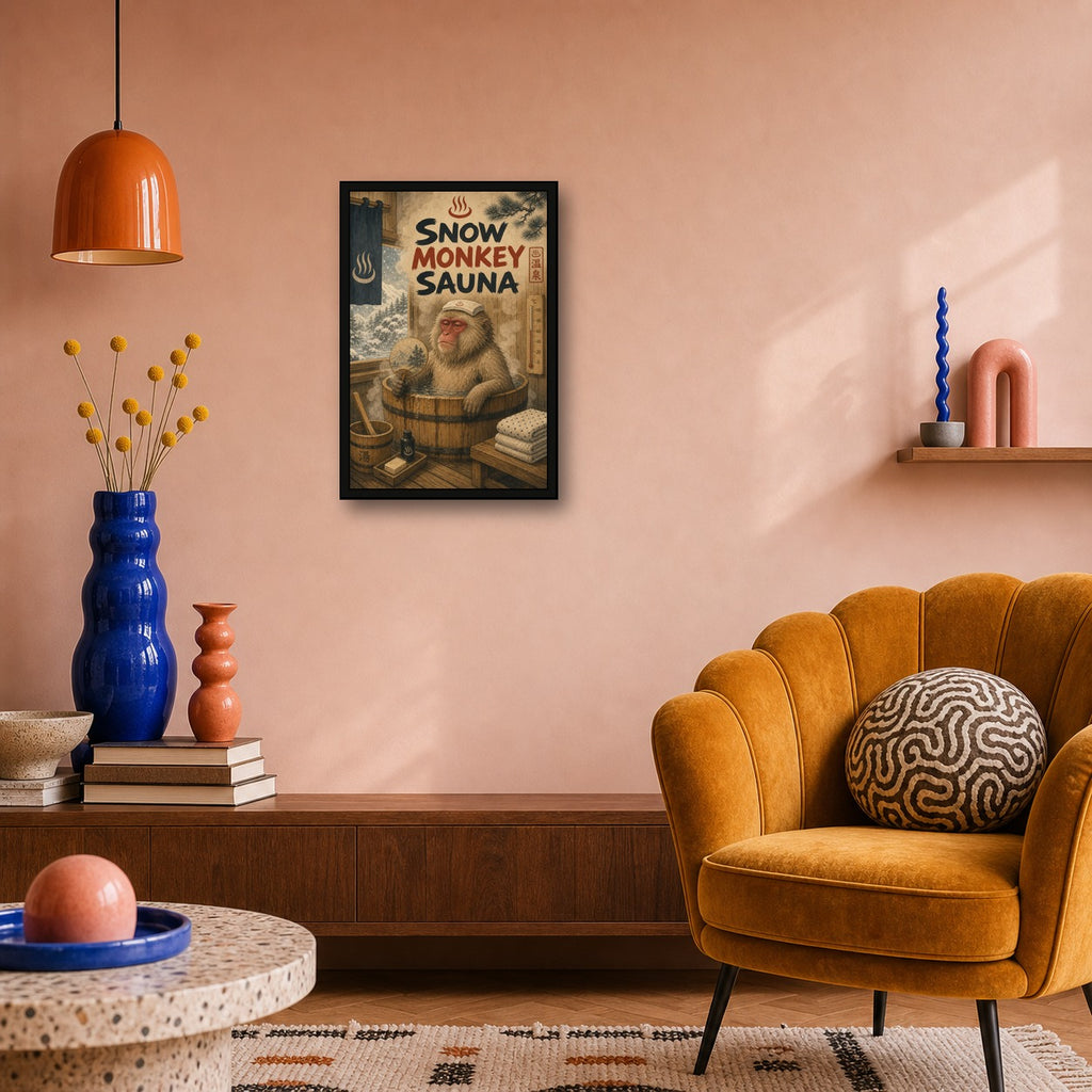 Snowmonkeysauna Japanese Retro Poster Print - 2x3 room mockup
