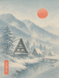 Snowy Shirakawa-go Village Print: Serene Japan Winter Landscape Poster, Warm Glow Home Decor in Your Choice of Six Sizes - corrected 3x4 flat artwork