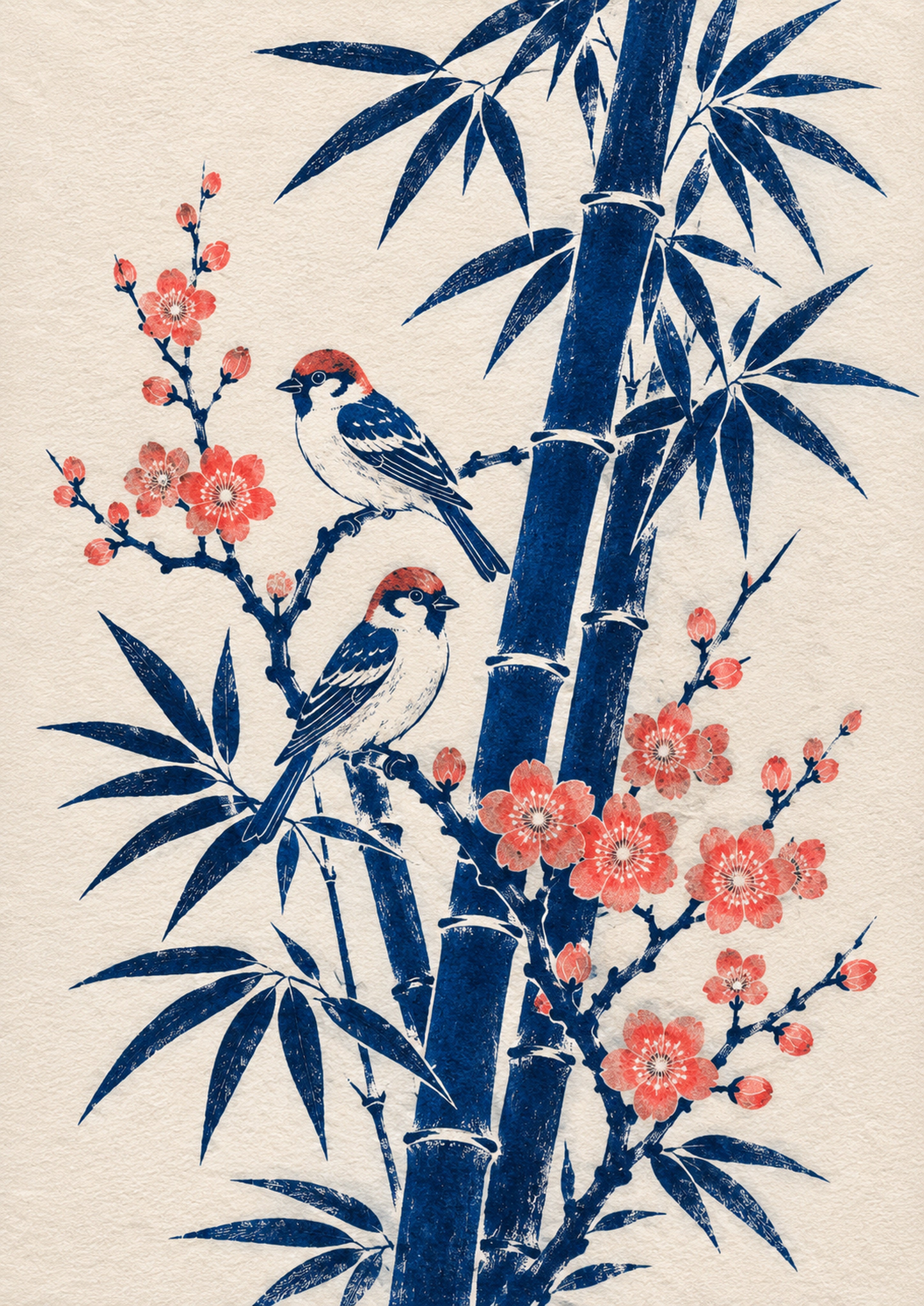 Sparrows Bamboo Blossom Japanese Retro Poster Print