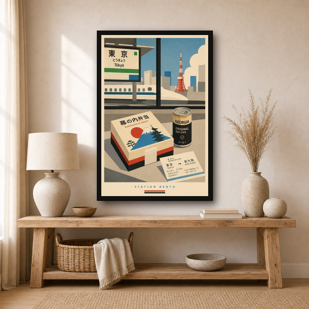 Station Bento Japanese Retro Poster Print - 2x3 room mockup