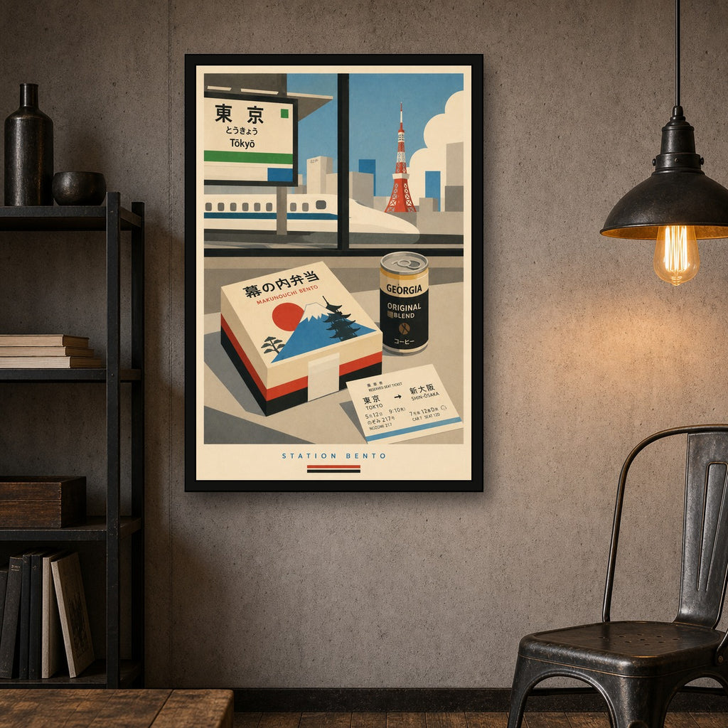 Station Bento Japanese Retro Poster Print - 2x3 room mockup