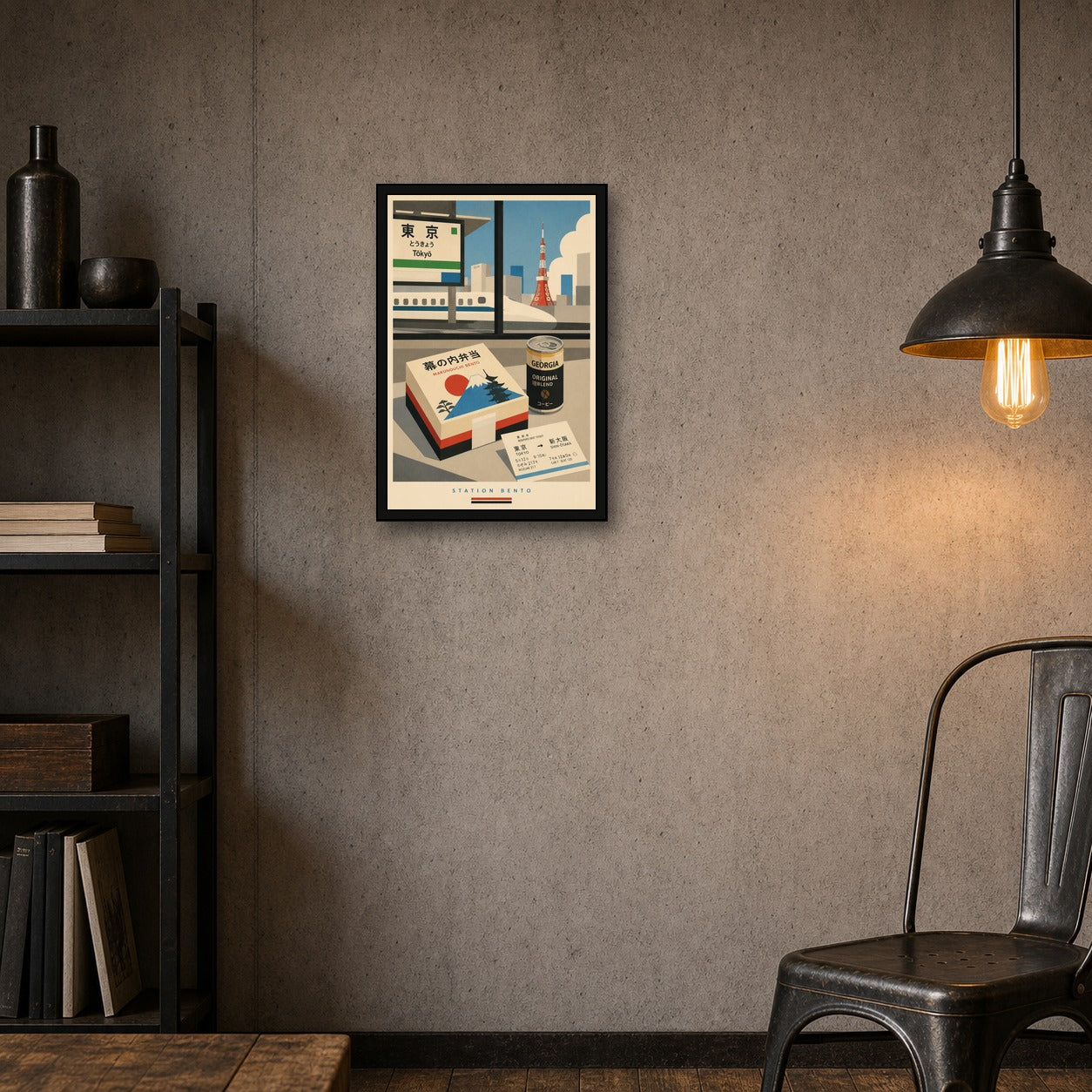 Station Bento Japanese Retro Poster Print - 2x3 room mockup