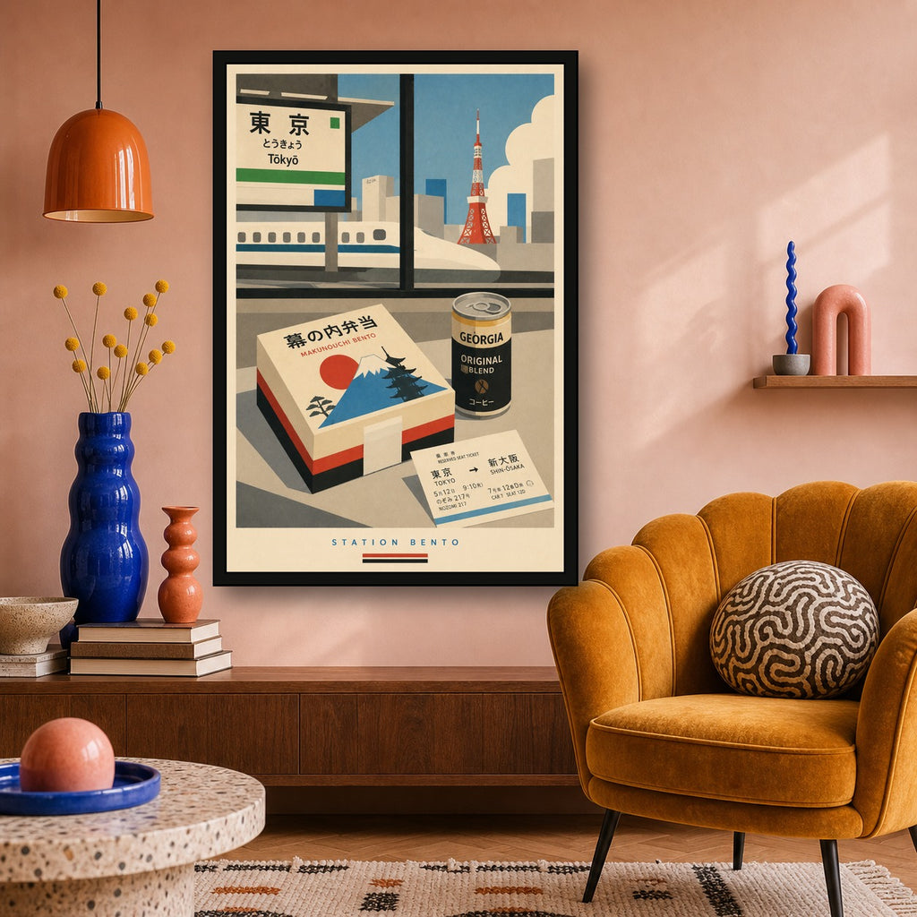 Station Bento Japanese Retro Poster Print - 2x3 room mockup