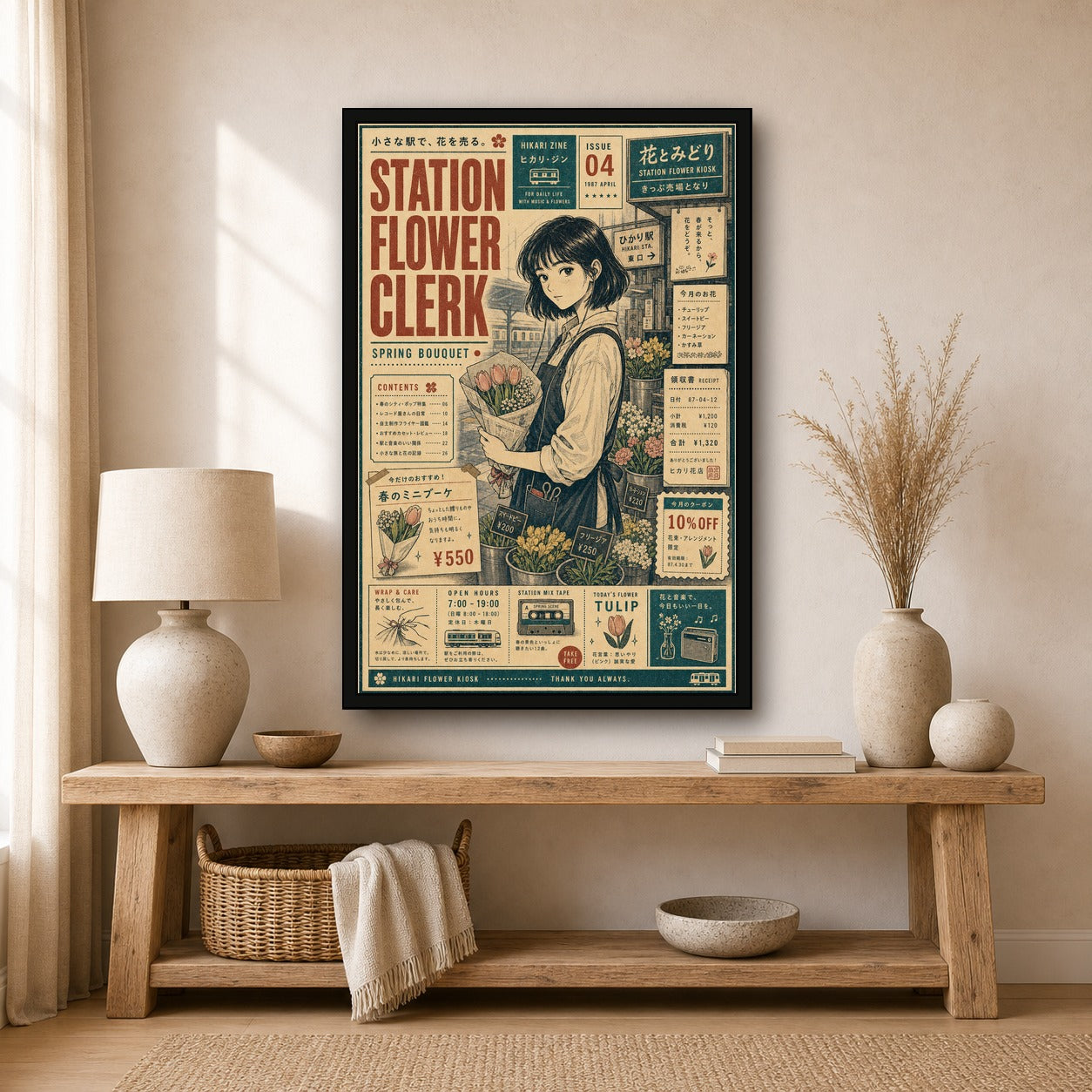 Station Flower Clerk Japanese Retro Poster Print - 2x3 room mockup
