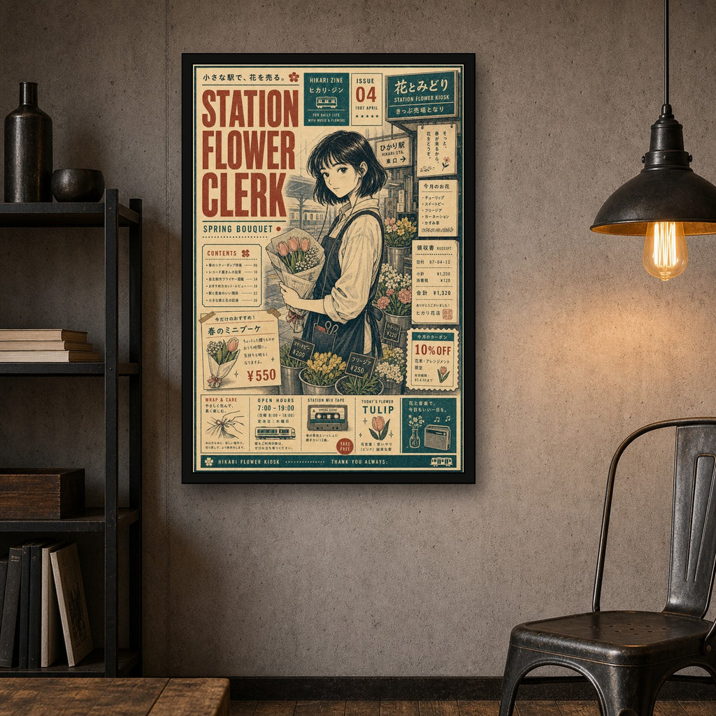 Station Flower Clerk Japanese Retro Poster Print - 2x3 room mockup