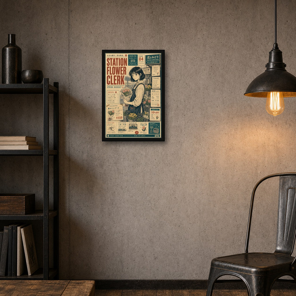 Station Flower Clerk Japanese Retro Poster Print - 2x3 room mockup