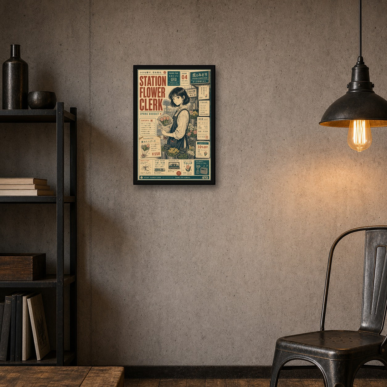 Station Flower Clerk Japanese Retro Poster Print - 2x3 room mockup