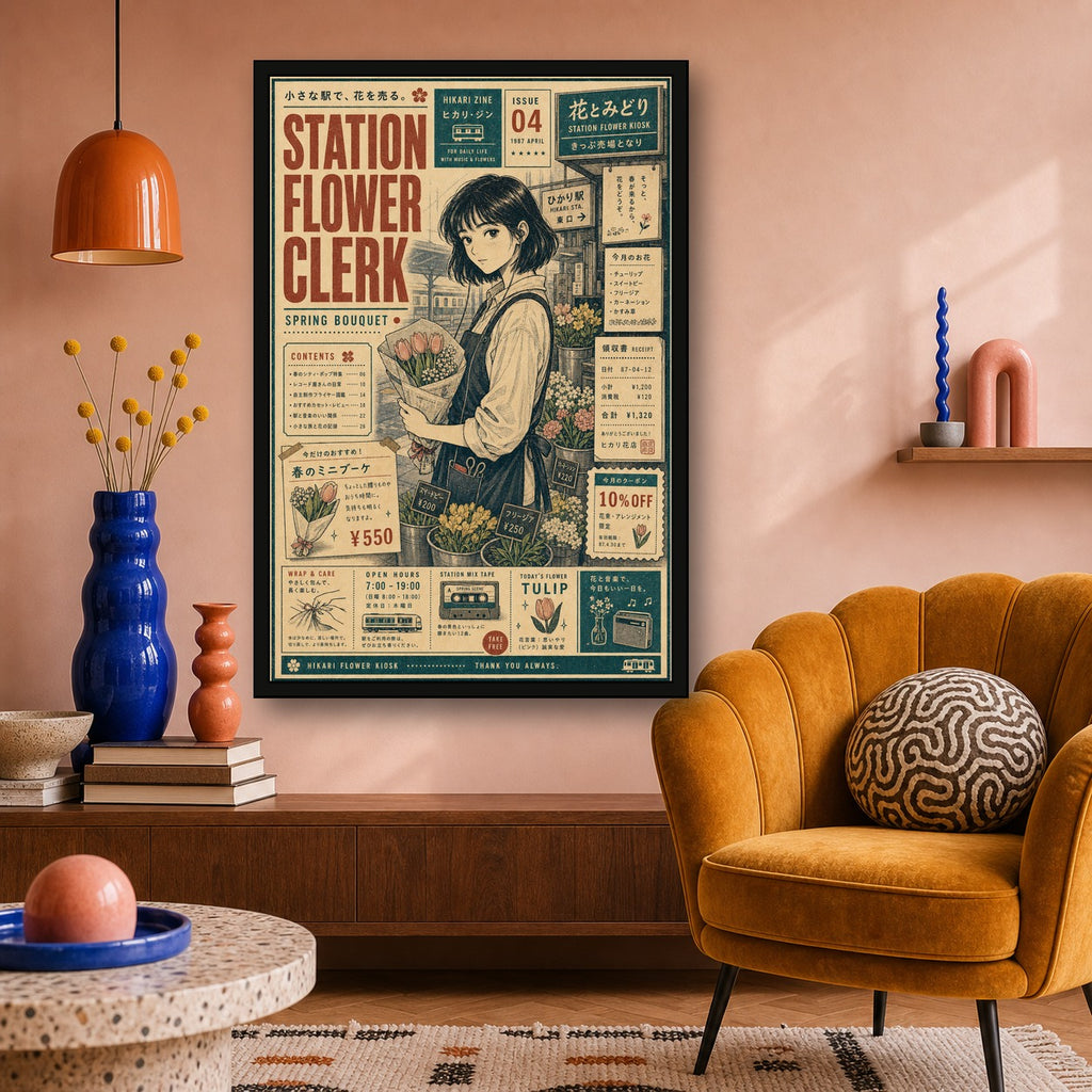 Station Flower Clerk Japanese Retro Poster Print - 2x3 room mockup