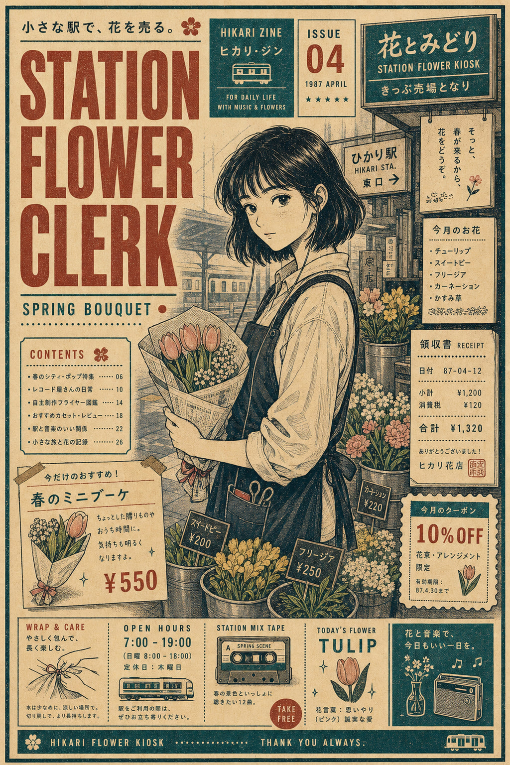Station Flower Clerk Japanese Retro Poster Print