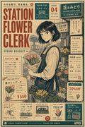 Station Flower Clerk Japanese Retro Poster Print