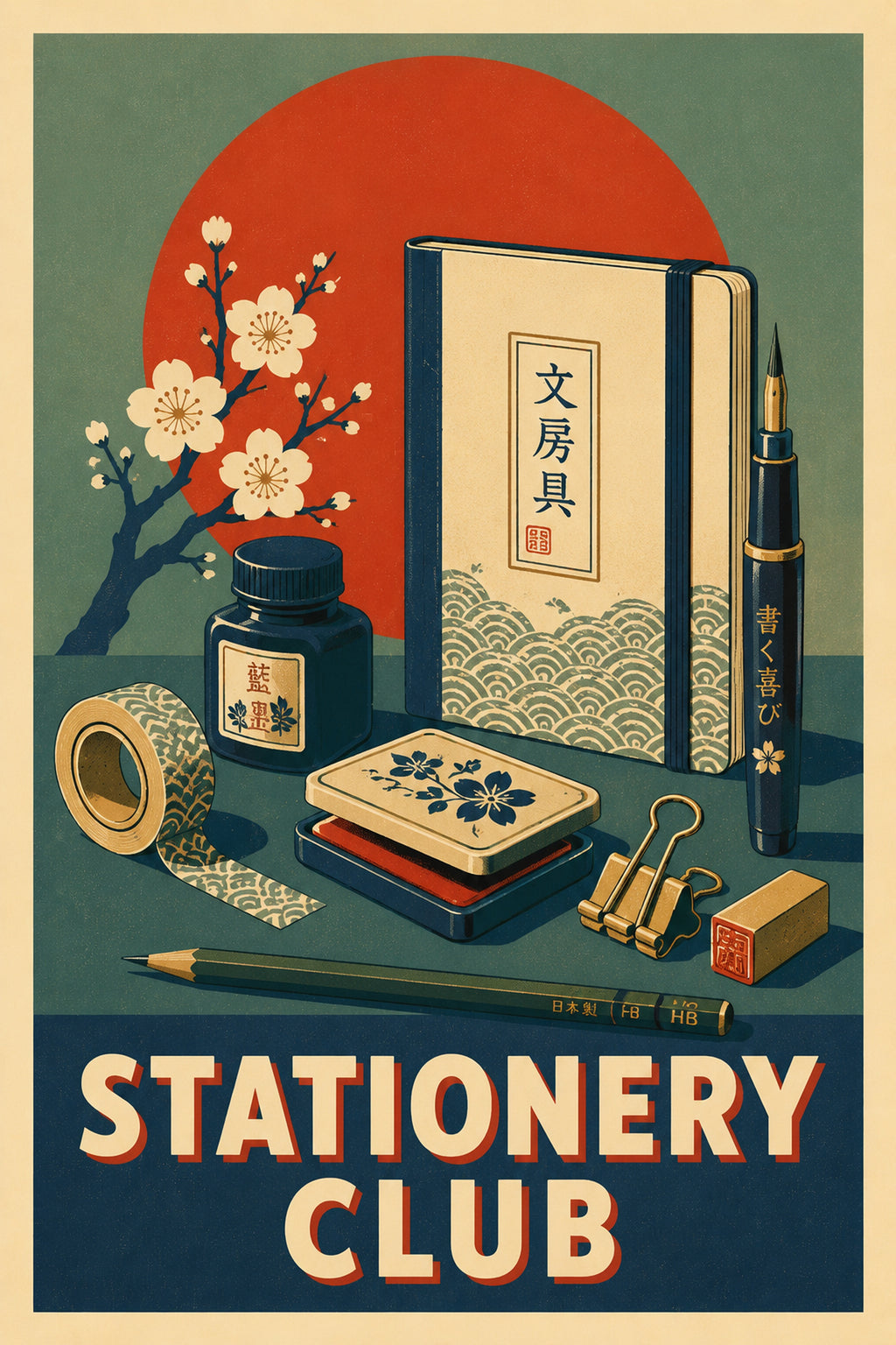 Stationery Club Japanese Retro Poster Print