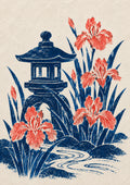 Stone Lantern Iris Japanese Retro Poster Print