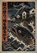 Storm Koi Woodblock Poster, Japanese Nature Wall Art, Matte Print