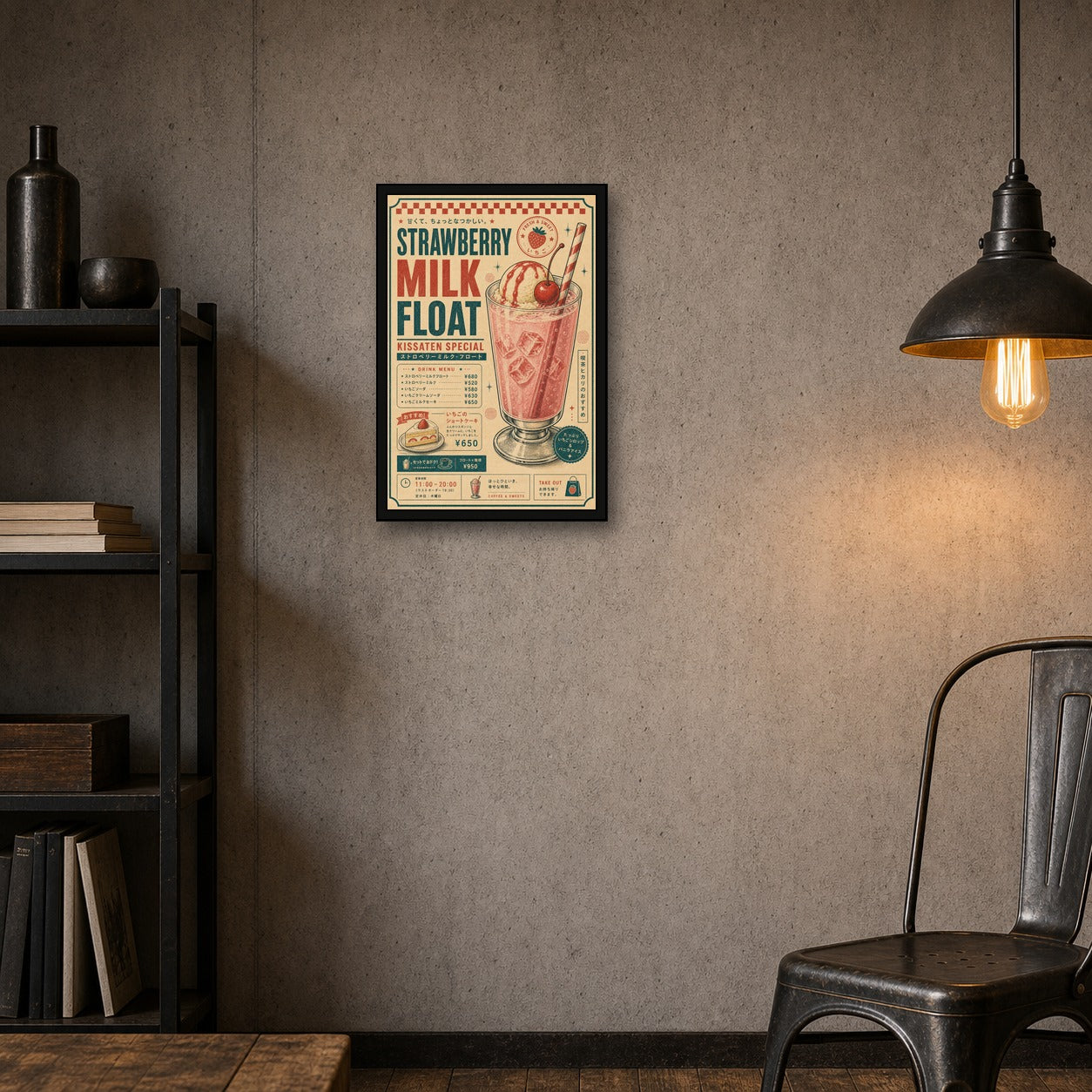 Strawberry Milk Float Japanese Retro Poster Print - 2x3 room mockup