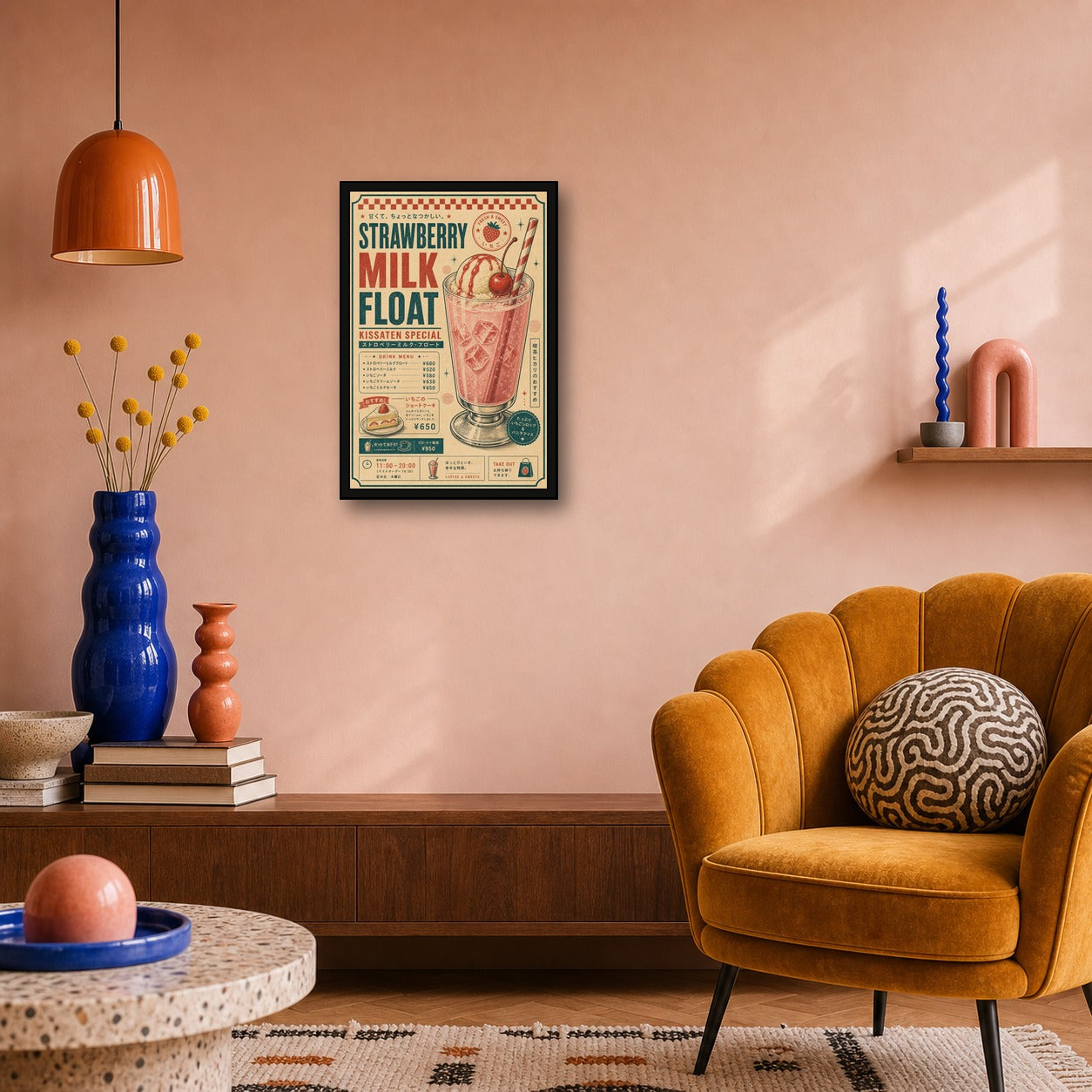 Strawberry Milk Float Japanese Retro Poster Print - 2x3 room mockup