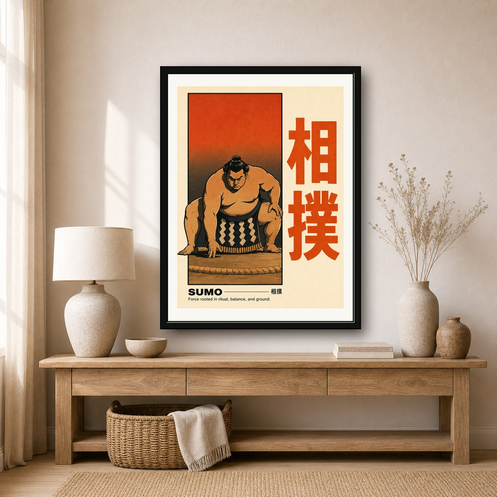 Sumo Wrestler Japanese Art Poster, Vintage Japan Travel Print, Ukiyo-e Inspired Dojo Wall Art - corrected 3x4 room mockup