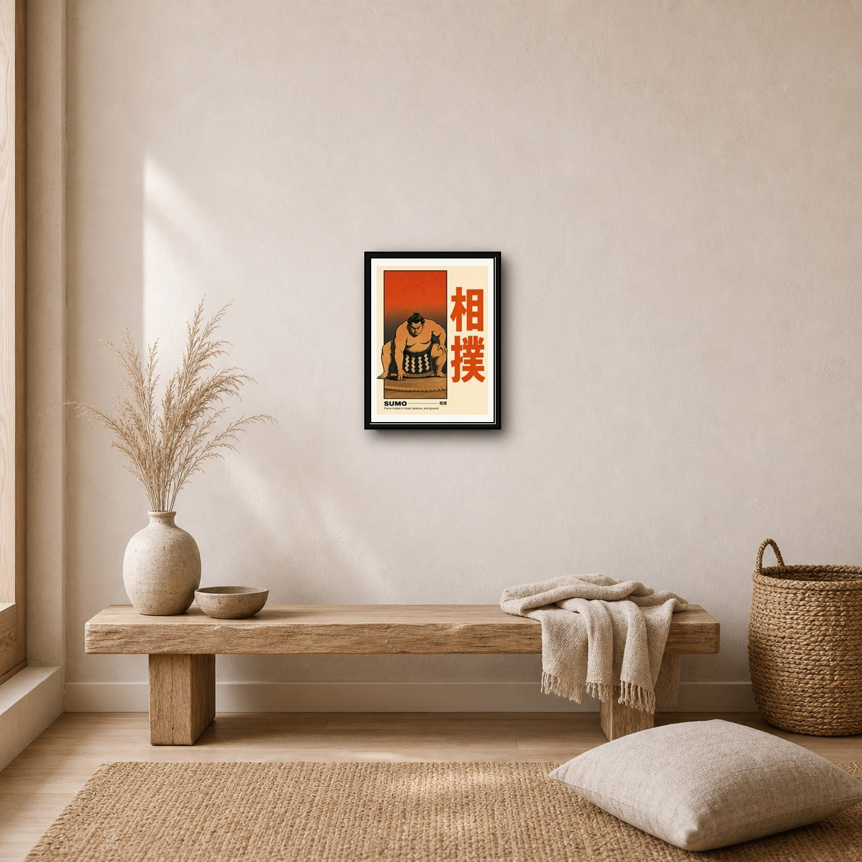 Sumo Wrestler Japanese Art Poster, Vintage Japan Travel Print, Ukiyo-e Inspired Dojo Wall Art - corrected 3x4 room mockup