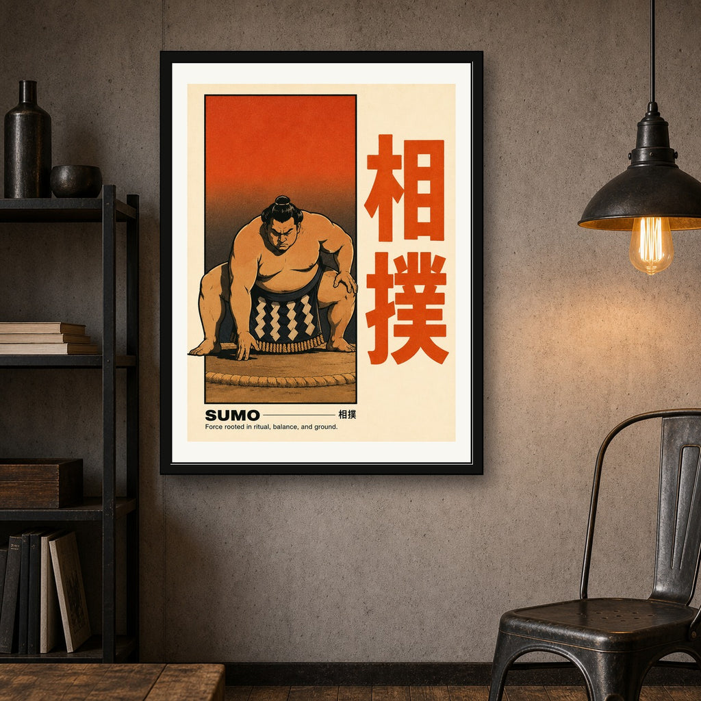 Sumo Wrestler Japanese Art Poster, Vintage Japan Travel Print, Ukiyo-e Inspired Dojo Wall Art - corrected 3x4 room mockup