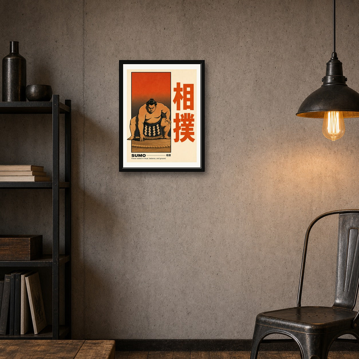 Sumo Wrestler Japanese Art Poster, Vintage Japan Travel Print, Ukiyo-e Inspired Dojo Wall Art - corrected 3x4 room mockup