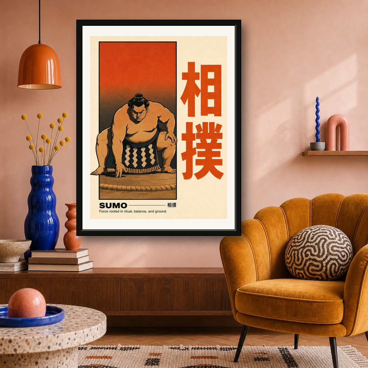Sumo Wrestler Japanese Art Poster, Vintage Japan Travel Print, Ukiyo-e Inspired Dojo Wall Art - corrected 3x4 room mockup