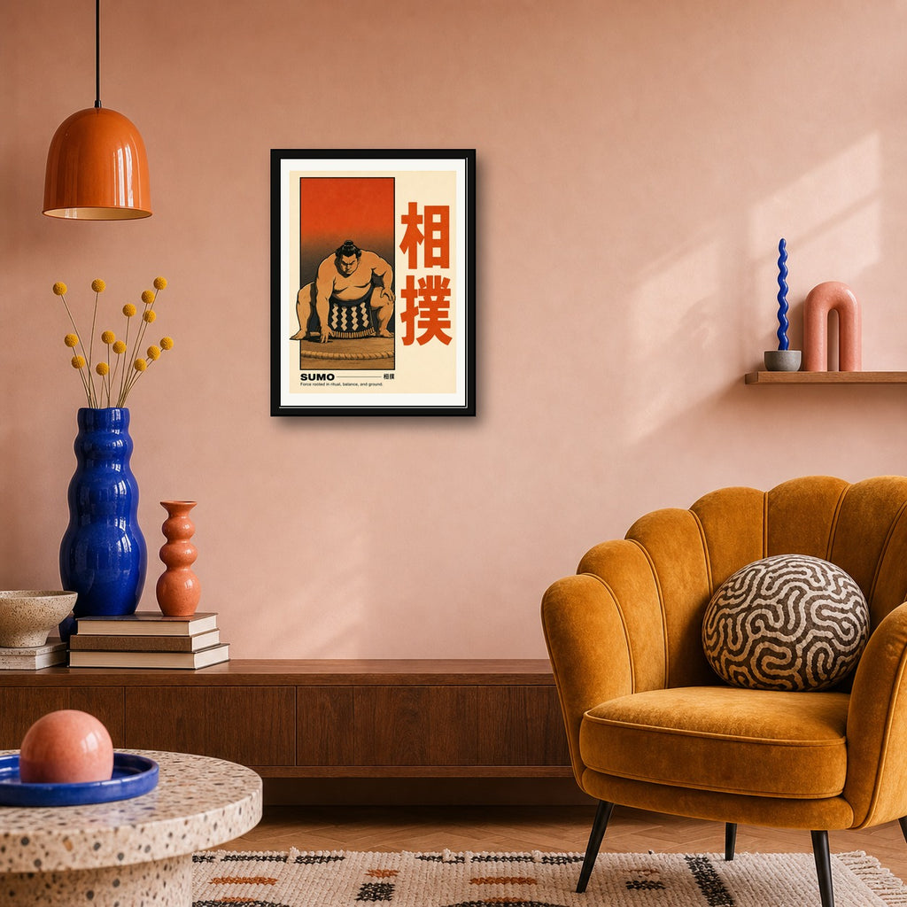 Sumo Wrestler Japanese Art Poster, Vintage Japan Travel Print, Ukiyo-e Inspired Dojo Wall Art - corrected 3x4 room mockup