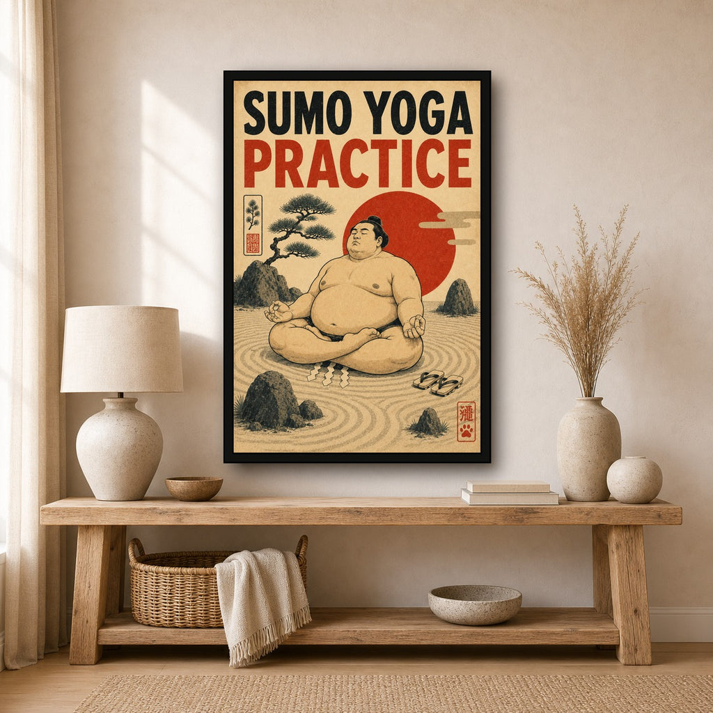 Sumo Yoga Practice Japanese Retro Poster Print - 2x3 room mockup