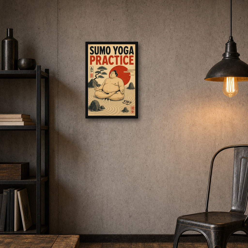 Sumo Yoga Practice Japanese Retro Poster Print - 2x3 room mockup