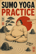 Sumo Yoga Practice Japanese Retro Poster Print