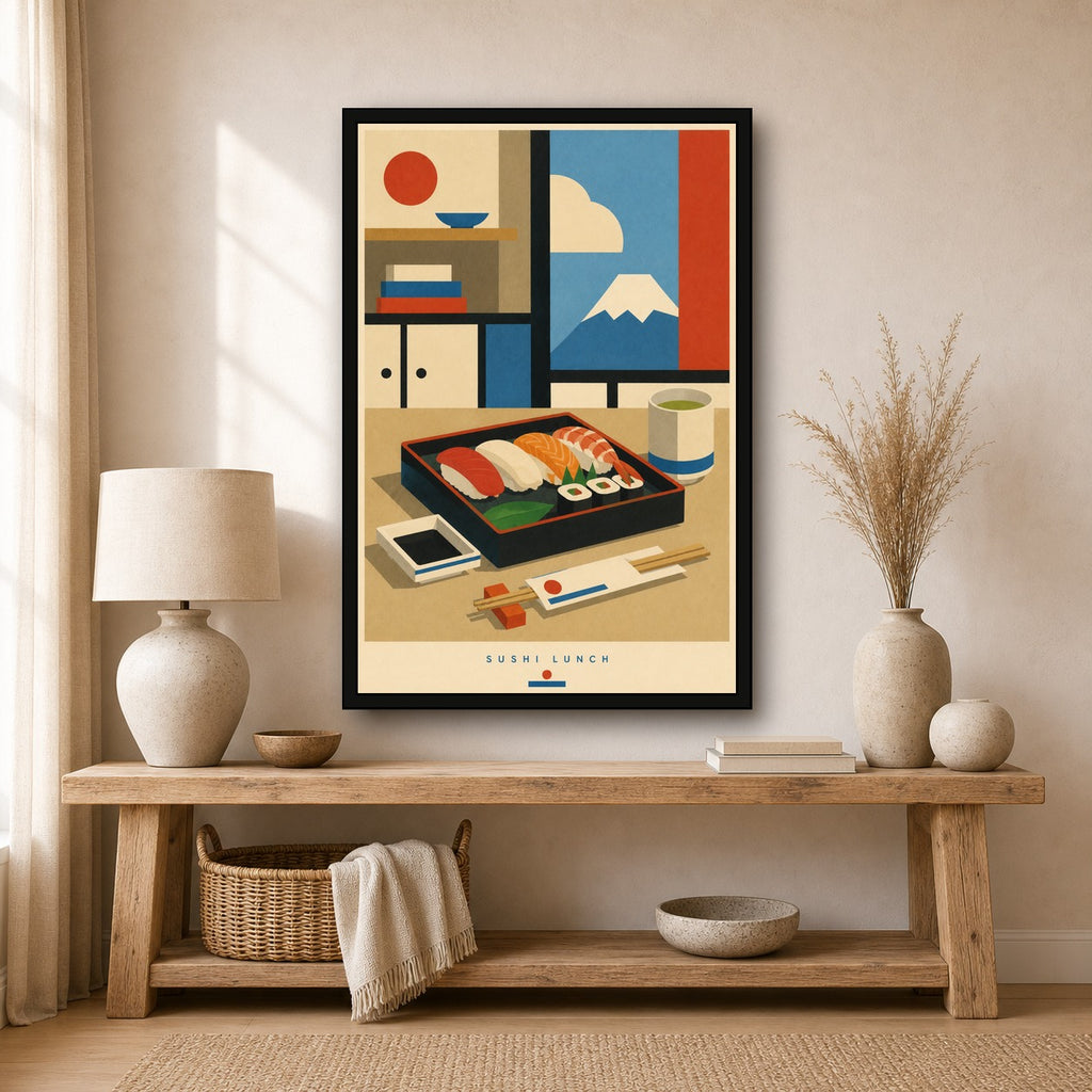 Sushi Lunch Japanese Retro Poster Print - 2x3 room mockup